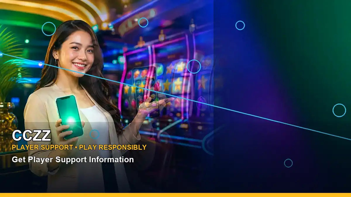 CCZZ online slot games shown with an adult Philippine casino host in a close-up composition